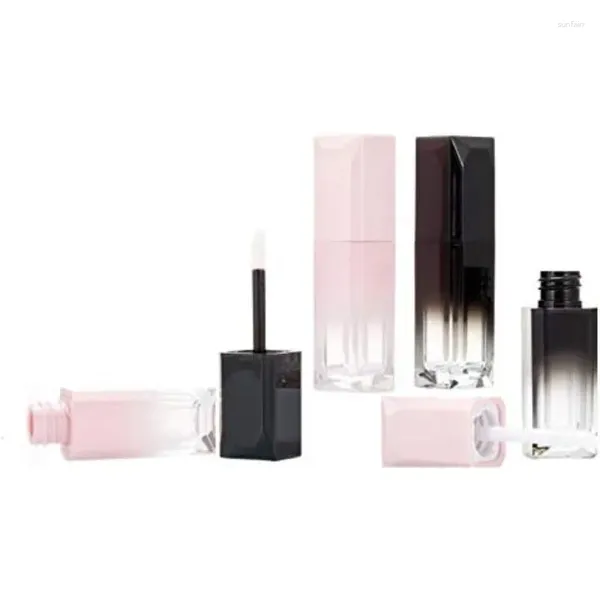 Бутылки для хранения 5 шт. 5 мл квадратный градиент черный/розовый блеск для губ пустой тюбик милый полупрозрачный контейнер для глазури с резиновой палочкой инструменты для макияжа