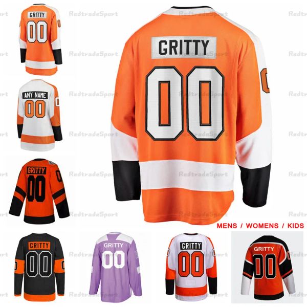 Passen Sie Herren Damen Kinder 00 Gritty Hockey-Trikots Schwarz Orange individuelles Shirt Damen Jugend genähtes Trikot 49 an