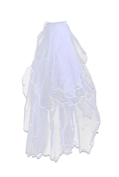 Brautschleier Blume Kinder Mädchen Mantilla Zwei Schichten Hochzeit Kommunion mit Kamm Perlenschleier Weiß9584258