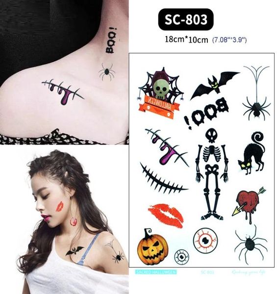 Adesivo per tatuaggio temporaneo impermeabile di Halloween Costume da travestimento cosplay sexy party bodydress decorazione Trucco per Halloween dress up4449120