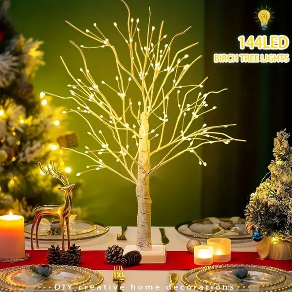 144 светодиодных фонаря для березы, теплый белый свет, питание от USB и батареи 3AA (не входит в комплект), праздничное (Рождество, Хэллоуин, День Благодарения) декоративное дерево