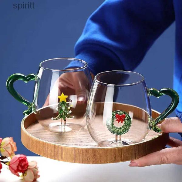 Bicchieri da vino Albero di Natale Cervo Tazza da caffè 300 ml Simpatici animali Kid Acqua Tazza da tè Bicchiere da vino per flute da champagne Bicchiere da latte ad alto borosilicato YQ240105