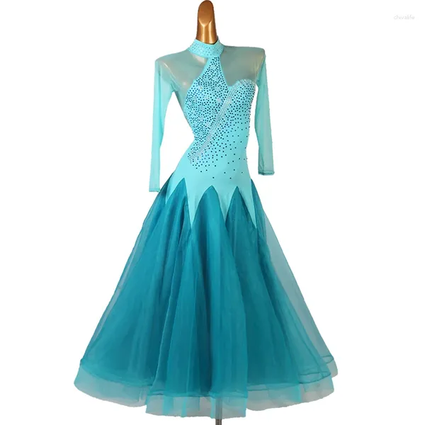 Сценическая одежда, голубое платье для бальных танцев, женское вечернее платье для вальса, танцевальная одежда, современные костюмы для танго