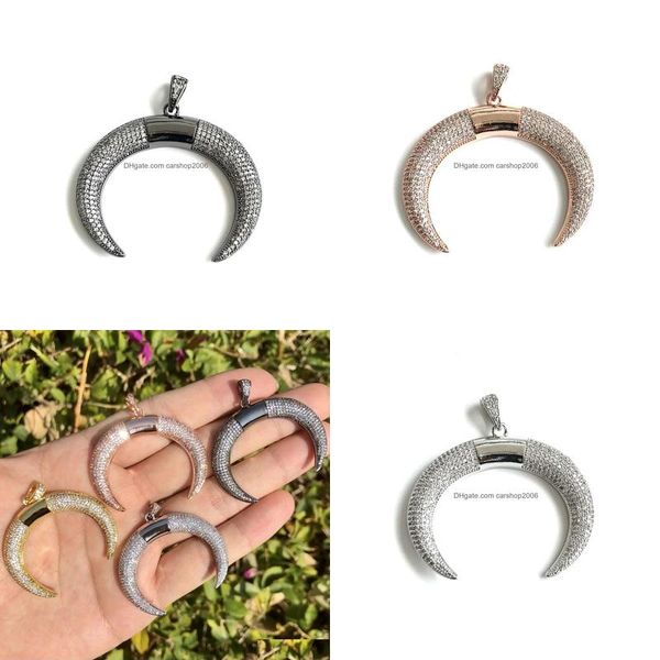 Charme Pulseiras 5 Pcs Cubic Zirconia Pave Chifres Encantos Banhado A Ouro Pingente Para Jóias Fazendo Pulseira Colar Handcrafting Accesso Dhw2m