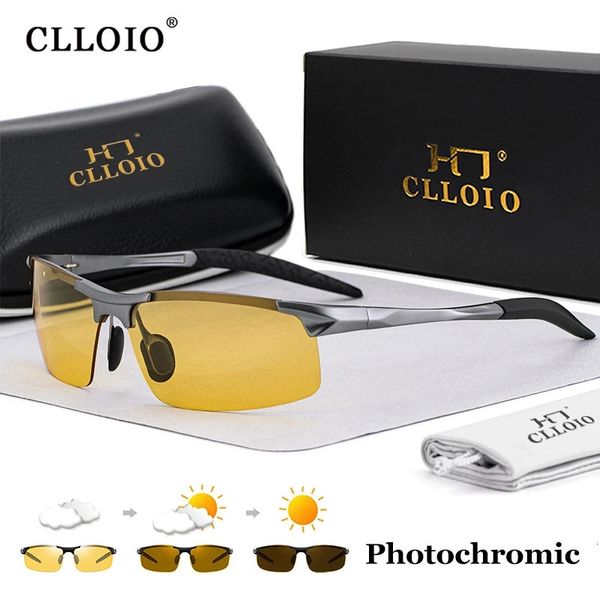 CLLOIO Top Anti-Tag-Nachtsichtbrille Männer Fahren Polarisierte Sonnenbrille Aluminium Randlos Pochromic Reitbrille UV 240109