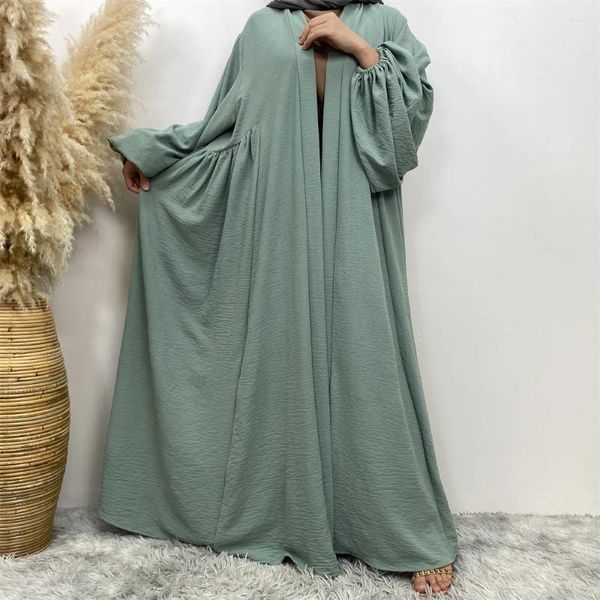 Etnik Giyim Zarif Maxi Elbiseler Müslüman Abaya Orta Doğu Dubai Elastik manşetler Fırfırlar Ceped Hırka