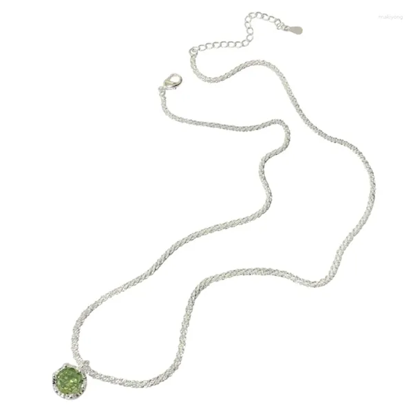 Collane con ciondolo Elegante collana di pietre preziose verdi per donna Catena regolabile Squisita fattura Gioielli scintillanti con clavicola