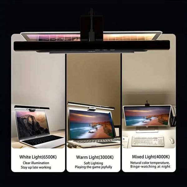 1pc LED ekran asılı ışık, PC bilgisayar dizüstü bilgisayar ekran masası ışığı, ekran çubuğu masa lambası, çalışma ofisi çalışması lcd için okuma ışığı Monito Adımsız 3 renk