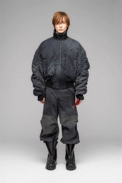 032C широкая куртка-пилот с мытым силуэтом, пальто-бомбер на молнии, хлопковое пальто-бомбер на молнии, хлопковая куртка для мужчин