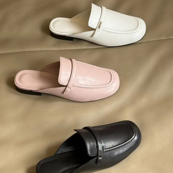 Designer Pantofole di marca famosa Baotou Pantofole di pelle di pecora rosa Bianco Denim nero Sandali da donna Fondo piatto Sandali da spiaggia estivi di lusso