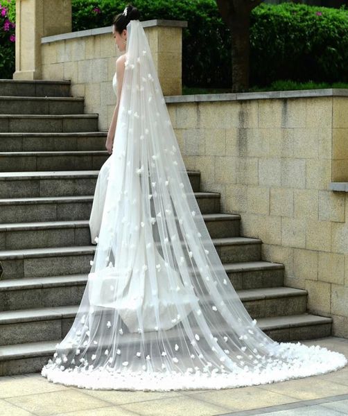 Veli da sposa nuovo arrivo Immagine reale Fiori 3D Uno strato 3M Velo da sposa lungo di alta qualità di lusso9154353