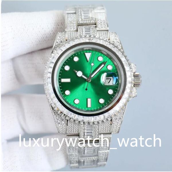 Relógios de diamante Relógios masculinos verde mostrador vermelho relógio mecânico automático 40mm pulseira de aço inoxidável design à prova d'água Montre de luxo presente brilhante relógio de pulso empresarial