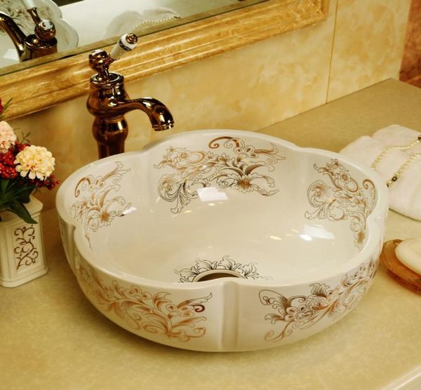 Ciotola per bagno di lavandino per lavabo del lavabo artistico a forma di lavabo del bagno a forma di fiori in ceramica lavabo lavabo del lavabo in ceramica.