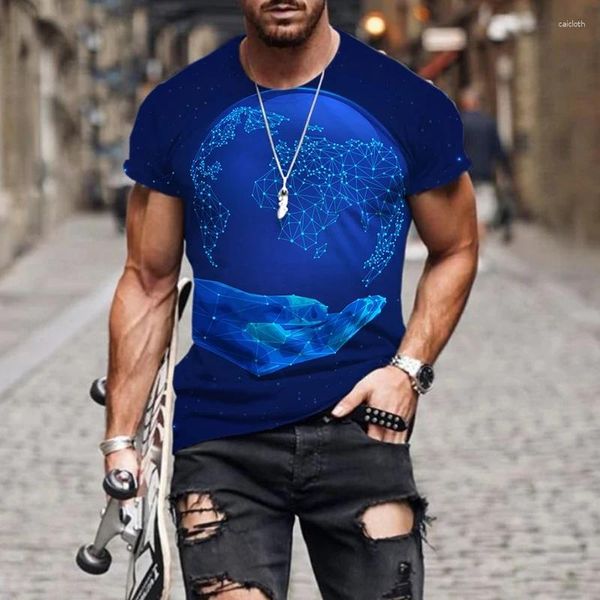 T-shirt da uomo T-shirt da uomo Camicia di moda Top a maniche corte Modello globo 3d stampato Estate Casual Street Oversize O Collo Abbigliamento