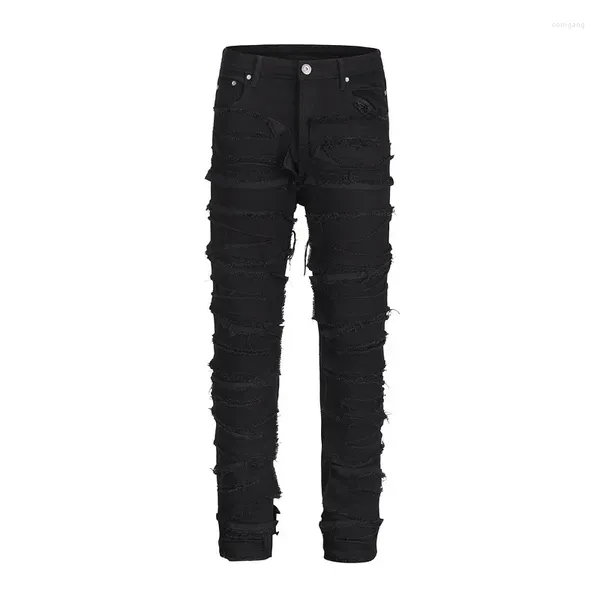 Jeans masculinos 2024 primavera e outono homens magros vintage bigode efeito para destruir lavagem calças masculinas gota