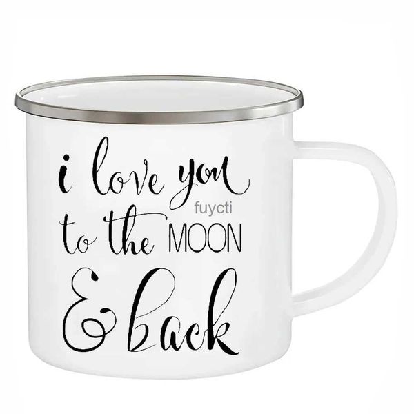 Кружки «Я люблю тебя до Луны и спины», эмалированные кофейные кружки, подарки на день Святого Валентина, кружки для пар, жены, мужа, парня, подруги, YQ240109