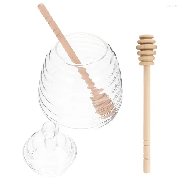 Set di stoviglie 1 set di dispenser per miele trasparente con barattolo di vetro coperto con mestolo, contenitore squisito per marmellata