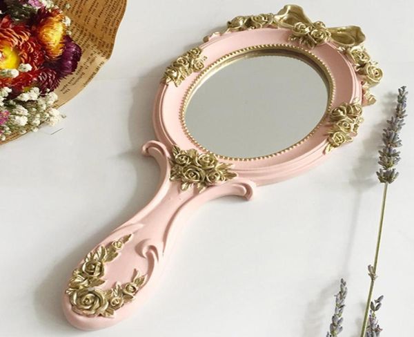 Niedlicher kreativer hölzerner Vintage-Handspiegel, Make-up-Kosmetikspiegel, rechteckiger Hand-Kosmetikspiegel mit Griff für Geschenke3252021