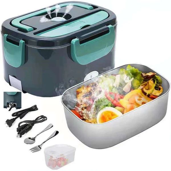 2 in 1 Home Car Lunch Box elettrico per alimenti Bento Contenitore per rivestimento in acciaio inossidabile 304 Set portatile riscaldatore riscaldato 240109