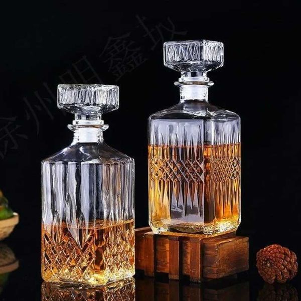 Copos de vinho criativo transparente luxo sem chumbo quadrado garrafa de vinho de vidro uísque decanter recipiente de álcool pourer jarra de vinho para bar yq240109