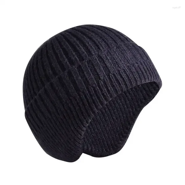 Berets Männer Herbst Warm Für Kappe männer Caps Beanie Solide Gestrickte Imitation Fleece Ohr Hüte Winter