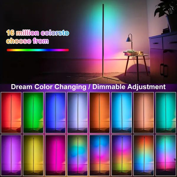 Lâmpada de piso de canto inteligente de 120 CM / 160 CM Luzes LED RGB com aplicativo e controle remoto de voz Lâmpada Tuya, iluminação de ambiente moderna com mudança de cor de sonho, aplicativo sem fio de 24 teclas