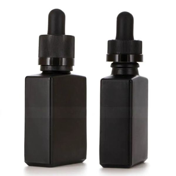 wholesale Fabrik 30 ml schwarze Glas-Tropfflasche, quadratische Form, 1 Unze E-Flüssigkeitsflaschen mit kindersicherem, manipulationssicherem Verschluss Wujch LL