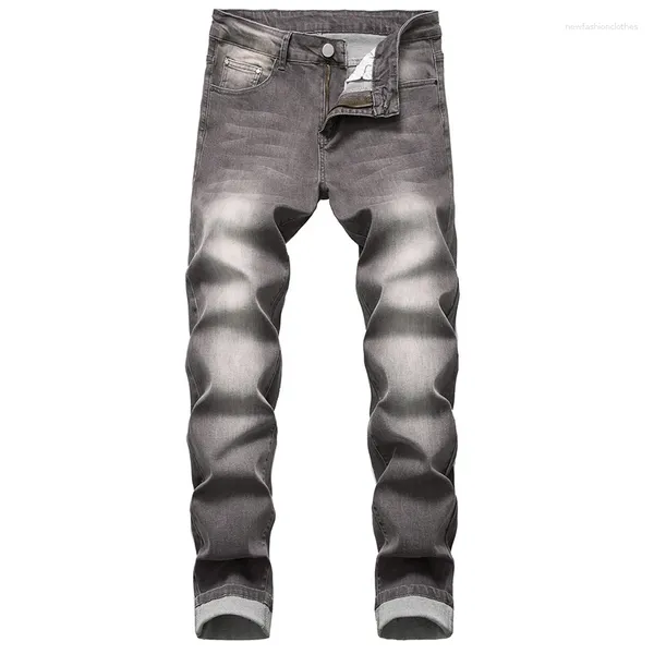 Jeans masculinos homens skinny jeans rasgados calças desgastadas freyed slim fit destruído cinza