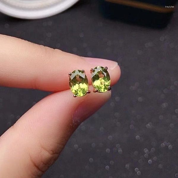 Stud Küpe Basit gümüş değerli taş earrinmgs okul kızı için 5mm 7mm doğal peridot 925 sterlin takı