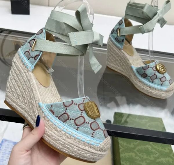 Designer Donna Matelasse Platform EspadriIle sandalo moda Starboard Wedge Sandal Grass intrecciato in pelle spessa con tacco alto Scarpe