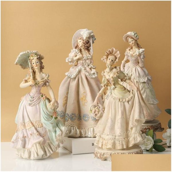 Dekorative Objekte Figuren Europäische viktorianische Mädchen Schönheit Harz Statue Ornamente Zuhause Wohnzimmer Desktop Skulptur Handwerk Schrank Shop Otw5I