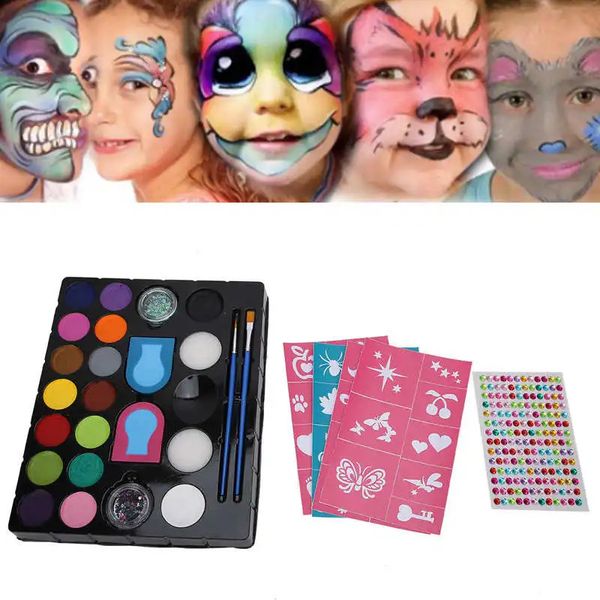 16 colori corpo viso tatuaggio vernice kit di strumenti cosmetici fai da te pittura pigmento pennello glitter polvere modello bambini festa di natale 240108