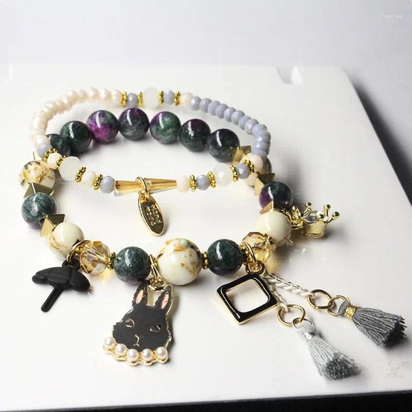 Charm-Armbänder Rose Sisi im japanischen und koreanischen Stil Freund Perlen für Frauen Schmuck Damen-Set Blumen-Mond-Anhänger
