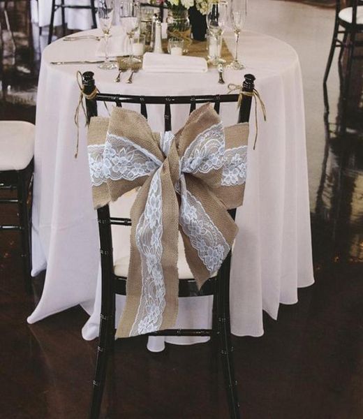 275x15cm rendas bowknot serapilheira faixas de cadeira natural hessian juta linho rústico capa de cadeira gravata bowknot para decoração de cadeira de casamento diy 1086438