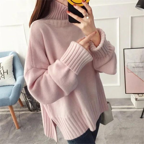 Maglioni da donna Collo alto Caldo maglione lavorato a maglia rosso rosa Top da donna Autunno Inverno Allentato 3 colori Maglia dolcevita Pullover Maglione da donna