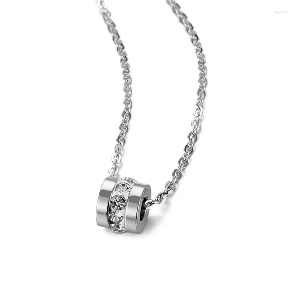 Anhänger Halsketten Modische Stahl Titan Edelstahl Kette Zirkon Kugel Statement Halskette Für Frauen Einfache Strass Schmuck