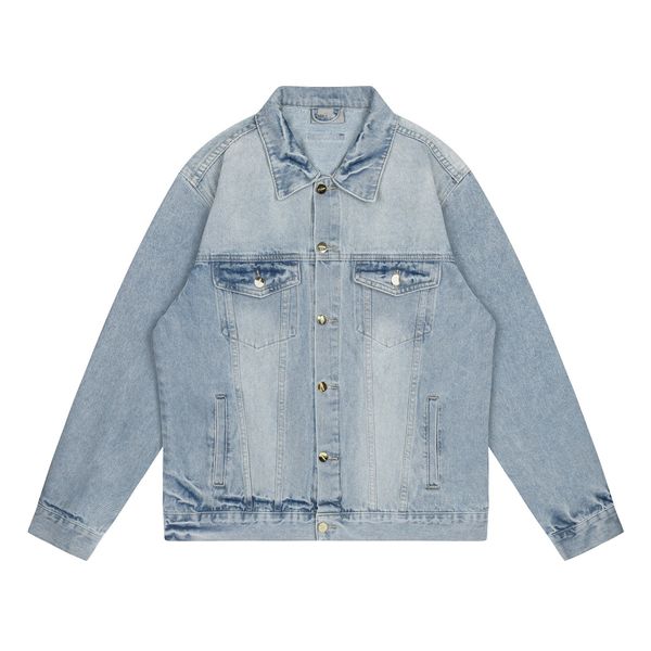 Designer-Jacke, gewaschener blauer Buchstaben-Knopf, einfache Premium-Frühlings-Jeansjacke für Herren und Damen, coole Passform