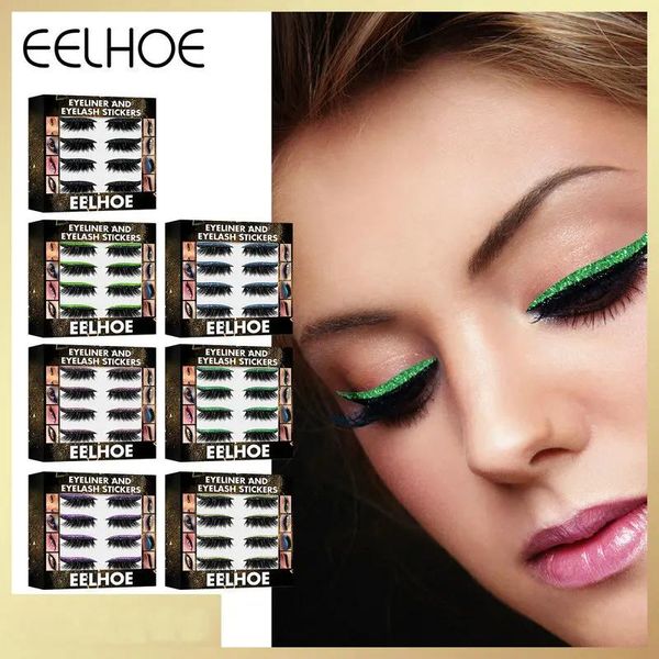 Pennelli EELHOE ombretto adesivo per ciglia 4 paia 6 colori glitter eyeliner senza colla autoadesiva ciglia finte adesivo per trucco occhi