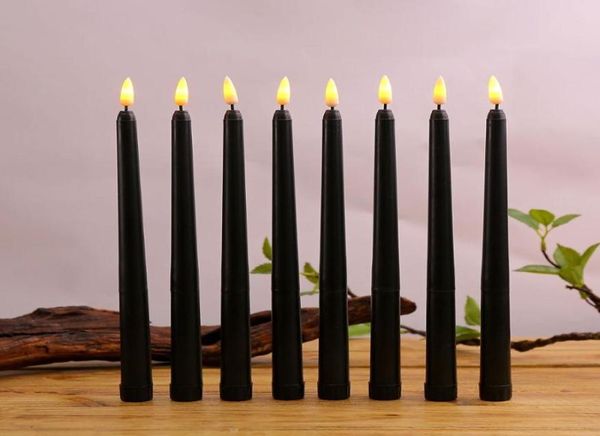 Kerzen, 6 Stück, schwarze LED-Geburtstagskerzen, gelb, warmweiß, Kunststoff, flammenlos, flackernd, batteriebetrieben, Halloween2360320