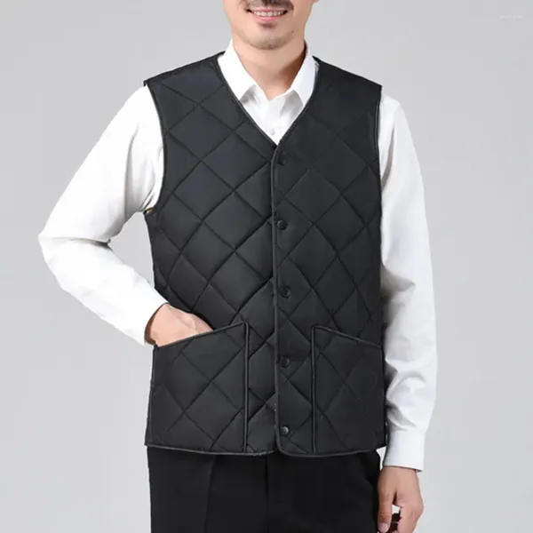 Gilet da uomo Gilet da uomo invernale caldo scollo a V imbottito in piumino con chiusura a bottoni giacca senza maniche resistente al freddo autunno solido