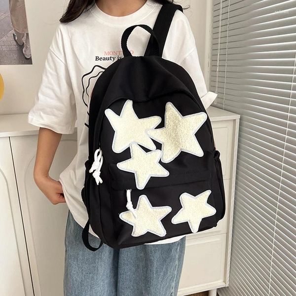 Mochila Kawaii Star Decor Canvas School Bag Cute Preppy Women's Everyday Laptop Mochila