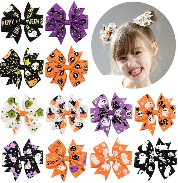 Bebê Halloween fita de gorgorão arcos com clipe meninas chind festa fantasma abóbora crianças menina pinwheel grampos de cabelo acessórios 18590577