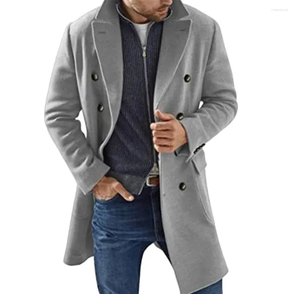 Casacos de Trench Masculinos Mans Roupas Casaco Lapela Pescoço Cardigan Mens Inverno Outwear Casaco Duplo Breasted para Masculino