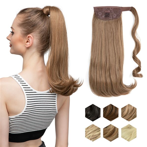 Wavy 17inch Ponytial Extension Sentetik Saç Parçası Kadınlar İçin Klip Çevresinde Sarma