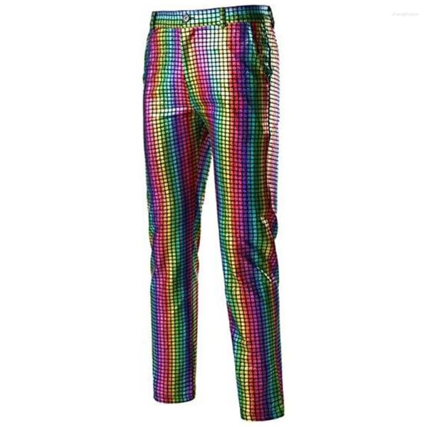 Männer Hosen Kleidung Plaid Pailletten Glitter Gerade Retro Disco Kleid Party Tänzer Hosen Nachtclub DJ Bühne Mann