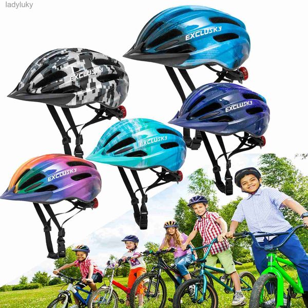 Caschi da ciclismo EXCLUSKY Casco da bici per bambini con visiera parasole a luce LED 5-13 anni Ragazzi Ragazze Casco da ciclismo ultraleggero per la sicurezza su strada da montagnaL240109