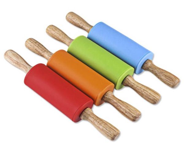 Bastone per pasta sfoglia 23 cm Mattarello in silicone con manico in legno per bambini Strumenti di cottura Tagliatelle da cucina Accessori7708120