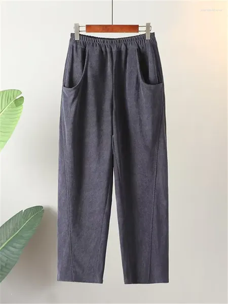 Pantaloni Taglie forti Abbigliamento da donna Autunno Elastico in vita e ampie tasche su entrambi i lati Pantaloni micro elasticizzati tagliati larghi