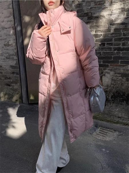 Damen Trenchcoats Alien Kitty 2024 Rosa Maxi Parkas Tägliche Frauen Ankunft Baumwolle Lose Kapuze Lässige Bürodame All Match Mode Elegant