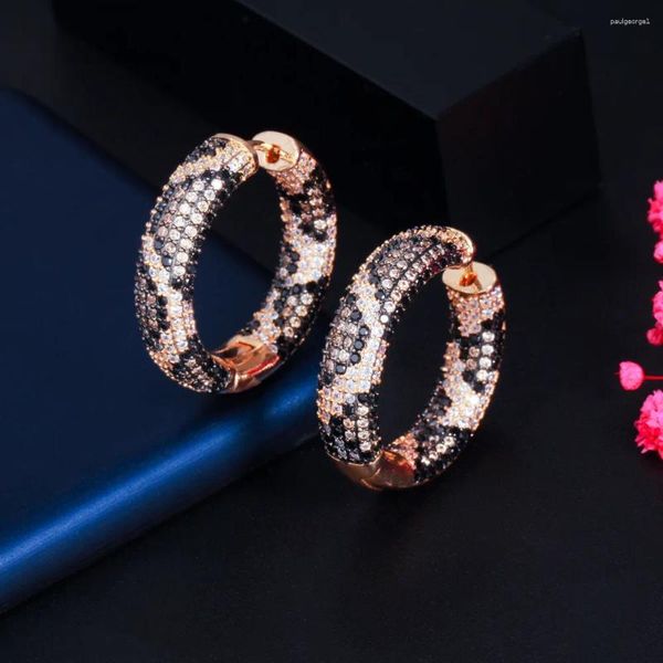 Brincos de argola joias banhadas a cobre pedra preciosa com zircônia multicolorida estampa de leopardo e acessório python